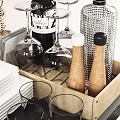 Modern Black White Dinnerware Set For Table Setting With Yellow Fruits Green Plants And Cutlery