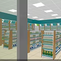Well Organized Pharmacy Store Interior With Shelves Stocked Full Of Various Medicines