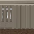 Modern Beige Wardrobe Interior With Glass Door Display Cabinets Drawers And Multiple Doors