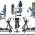 Professional Fitness Equipment with Seated Training Machines Elliptical Trainers and Blue Black Design