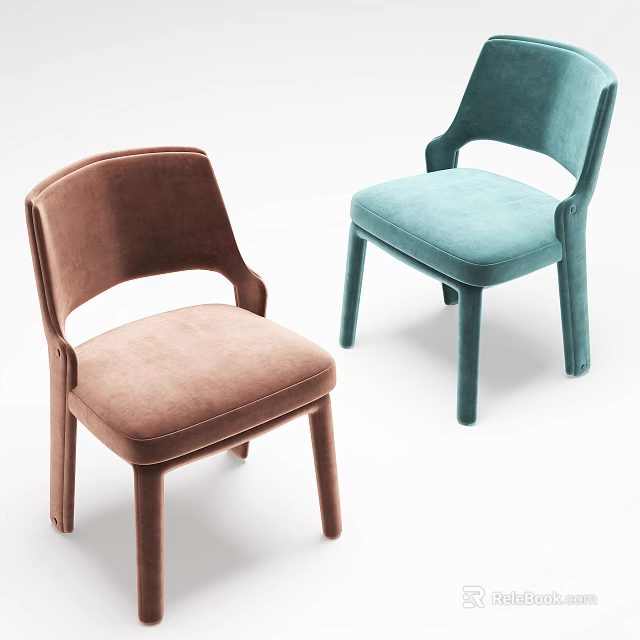 Modern Design Dining Chairs With Brown And Teal Velvet Fabric And Armrests 3d model 