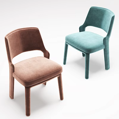 Modern Design Dining Chairs With Brown And Teal Velvet Fabric And Armrests 3d model