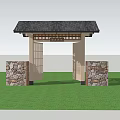 New Chinese Style Gate Patio Door 3d model