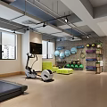 Spacious Fitness Center Interior With Treadmills Elliptical Machines Green Relaxation Area And Windows