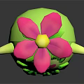 Cartoon Plant With Green Pear Shaped Body Yellow Limbs Blush Face And Pink Head Flower