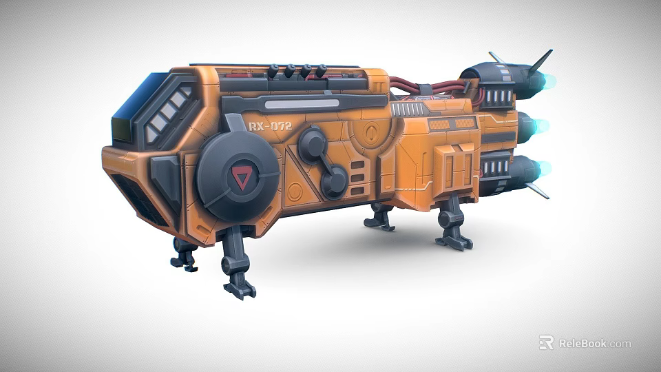 Futuristic Detailed Orange Sci-Fi Mechanical Vehicle with Thrusters Legs and 113UPZ Design 3d model 
