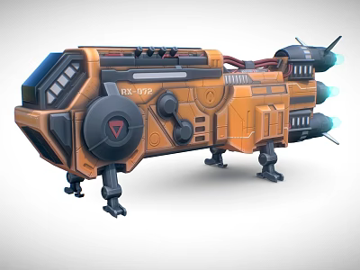 Futuristic Detailed Orange Sci-Fi Mechanical Vehicle with Thrusters Legs and 113UPZ Design 3d model