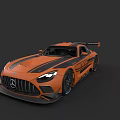 Orange Mercedes-Benz Racing Sports Car With Black Stripes And Rear Spoiler