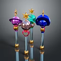 Colorful Magic Wands with Star Heart and Dome Shaped Tops Golden Bases Transparent Rods