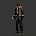 Male Character Outfit With Brown Leather Jacket Gun Black Pants Gloves And Boots 3d model