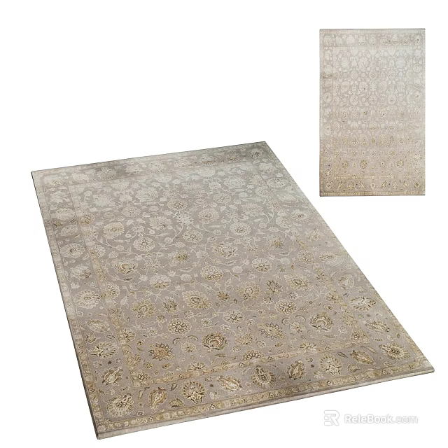 Square Rug Featuring Elegant Floral Pattern Neutral Tone For Living Room Decor 3d model