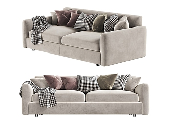 Modern double sofa fabric multi-person sofa 3d model