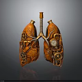 Steampunk Lungs Anatomical Model With Hair Like Bronchial Fibers And Gear Decorations