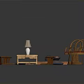 Japanese Style Wooden Furniture Collection With Bamboo Screen Tatami Mat And Red Cushioned Chairs