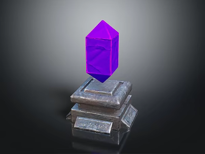 Glowing Purple Geometric Crystal Perched On Weathered Stone Pedestal 3d model
