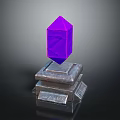 Glowing Purple Geometric Crystal Perched On Weathered Stone Pedestal