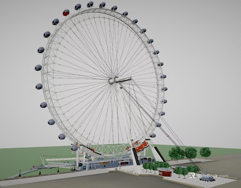 Ferris Wheel Amusement Equipment With Large Structure Multiple Cabins And Green Surroundings 3d model 