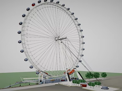 Ferris Wheel Amusement Equipment With Large Structure Multiple Cabins And Green Surroundings 3d model