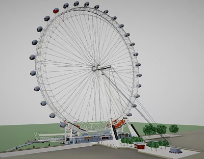 Ferris Wheel Amusement Equipment With Large Structure Multiple Cabins And Green Surroundings 3d model