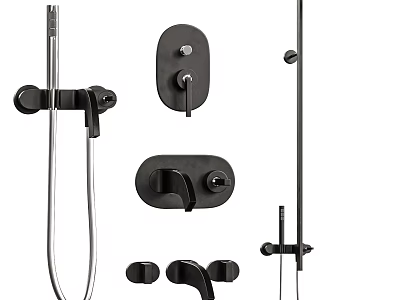 Modern Black Shower Faucet System With Handheld Fixed Heads And Control Knobs 3d model