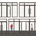 Modern Sliding And Double Glass Doors With Metal Frames And People Standing
