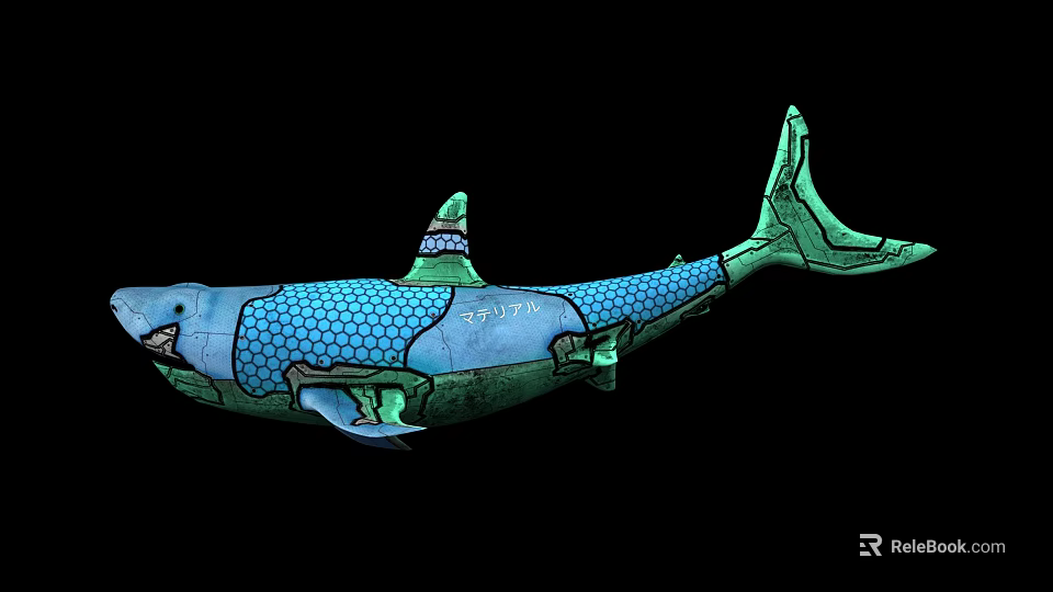 Colorful Shark With Blue And Green Patterns Artistic Design Decorative Model 3d model 
