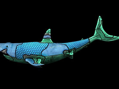 Colorful Shark With Blue And Green Patterns Artistic Design Decorative Model 3d model