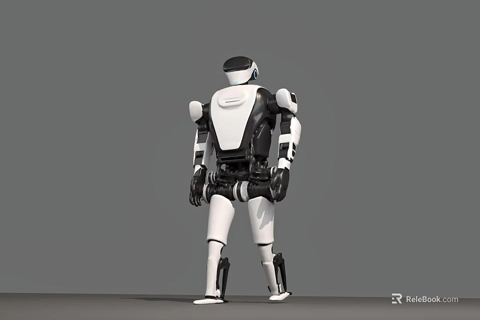 Intelligent Humanoid Robot With Black And White Body Standing Against Gray Background 3d model 