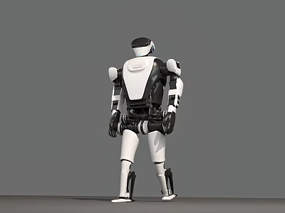 Intelligent Humanoid Robot With Black And White Body Standing Against Gray Background 3d model