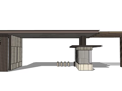 Modern Building Exterior Wall Design Featuring Wooden Panels Glass Structure And Support Columns 3d model