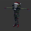 Green Skinned Fantasy Creature In Santa Hat With Elf Outfit Red Gloves Shoes Bandages Mask