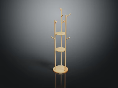 Wooden Coat Rack With Multiple Hooks And Circular Shelves For Hanging Clothes And Accessories 3d model