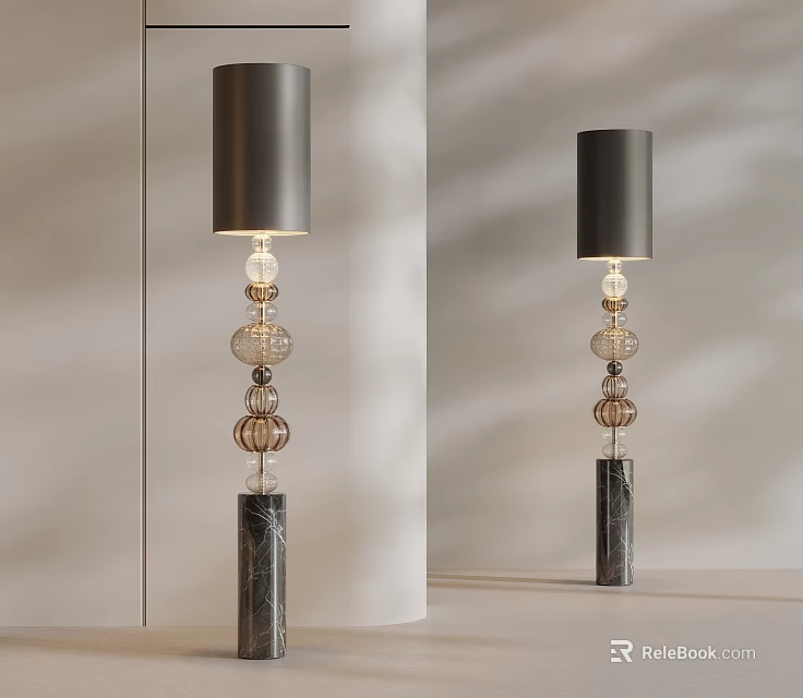 Modern Floor Lamps With Gray Cylindrical Shades Glass And Brown Spherical Accents 3d model 