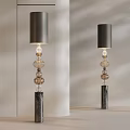 Modern Floor Lamps With Gray Cylindrical Shades Glass And Brown Spherical Accents