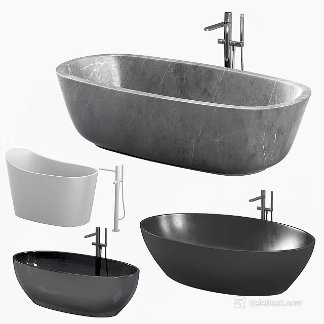 Modern Freestanding Bathtubs With Various Styles Colors And Faucet Designs 3d model 
