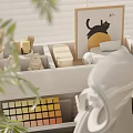 Modern Home Office Desk and Chair Set with Computer Monitor Keyboard Headphones and Green Plants