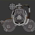Futuristic Heavy Weapon Featuring Metallic Body Mechanical Parts And Golden Emblem