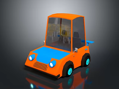 Orange And Blue Small Car With Transparent Windshield Blue Wheels And Headlights 3d model