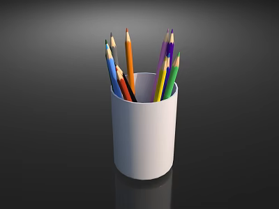 Vibrant Colored Pencils Placed Inside White Pen Holder On Dark Background 3d model