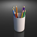 Vibrant Colored Pencils Placed Inside White Pen Holder On Dark Background