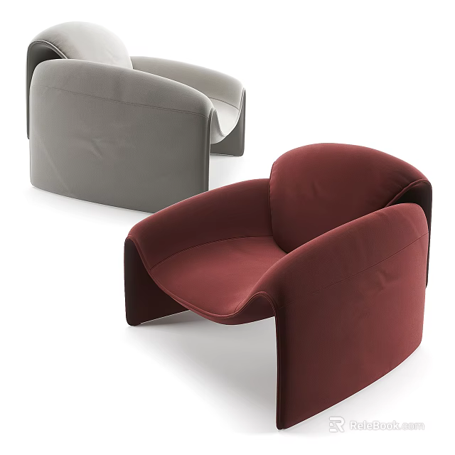 Modern Single Sofa Design With Red And Grey Upholstered Curved Armrest 3d model 