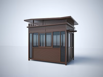 Construction Site Security Booth With Brown Exterior Windows And Shutter Design 3d model