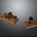 Vintage Scientific Experiment Equipment With Wooden Bases And Connected Wires