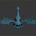 Blue Scaled Fantasy Dragon Character as Luminous Winged Creature with 3D Model Details