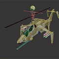 Military Attack Helicopter With Camouflage Paint Rotors Tail Rotor And Weapons