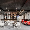 Car Dealership Showroom With Red Sports Car And Modern Seating