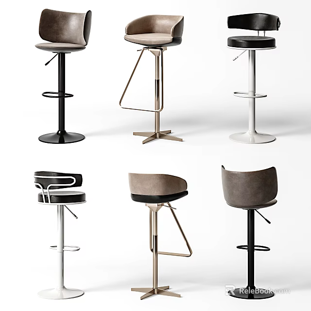 Modern Bar Stools With Various Designs Upholstered Seats And Adjustable Heights 3d model 