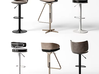 Modern Bar Stools With Various Designs Upholstered Seats And Adjustable Heights 3d model