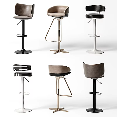 Modern Bar Stools With Various Designs Upholstered Seats And Adjustable Heights 3d model