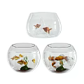 Clear Round Fish Tank Aquarium With Goldfish And Green Aquatic Plants